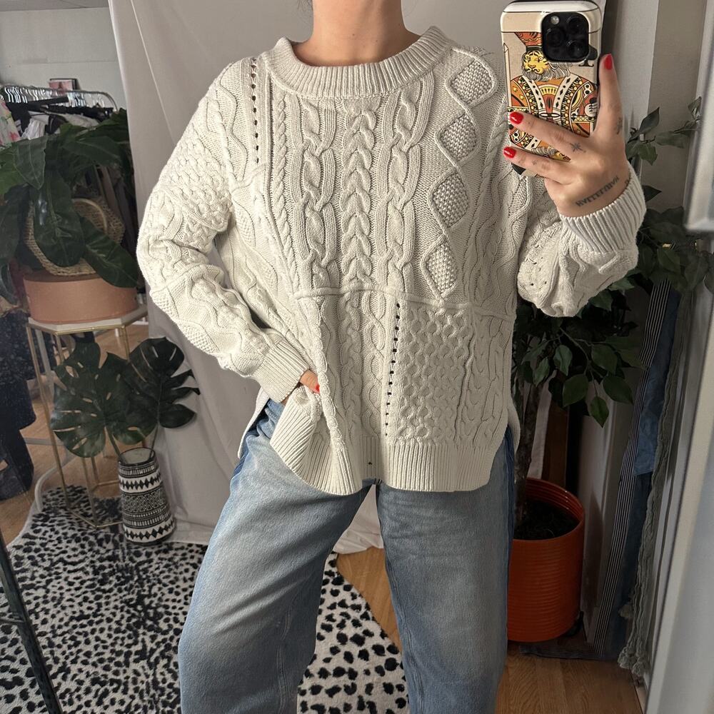 Pilcro Jasmine Cable-Knit Tunic Jumper Gray Size Medium Cottagecore